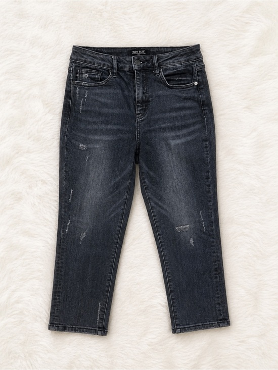 Judy Blue Denim - Judy Blue Black Gray Skinny Capri Jeans 7/28 Distressed Stretch Denim Trendy